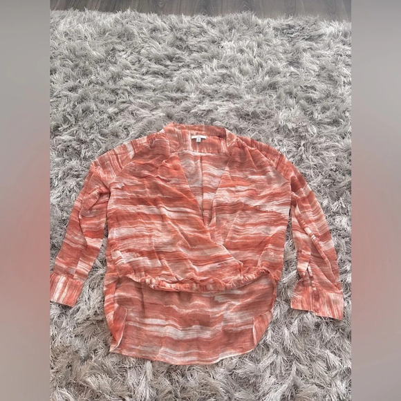 H By Halston Coral Long Sleeve Chiffon Blouse Size Small - Picture 7 of 8